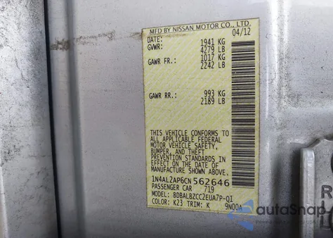 2012 Nissan Altima 2.5 S from USA, damaged, VIN 1N4AL2AP6CN562646